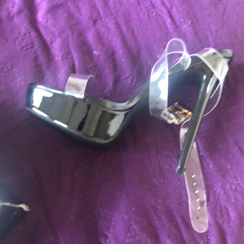 Black clear strap heels